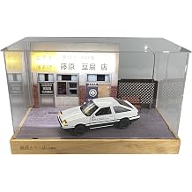 128 Scale Initial D Fujiwara Takumi Tofu Shop Scene Model Home Kids Room Decoration Ornament with Trueno AE86 Sprinter Alloy Diecast Model Scene with White AE86