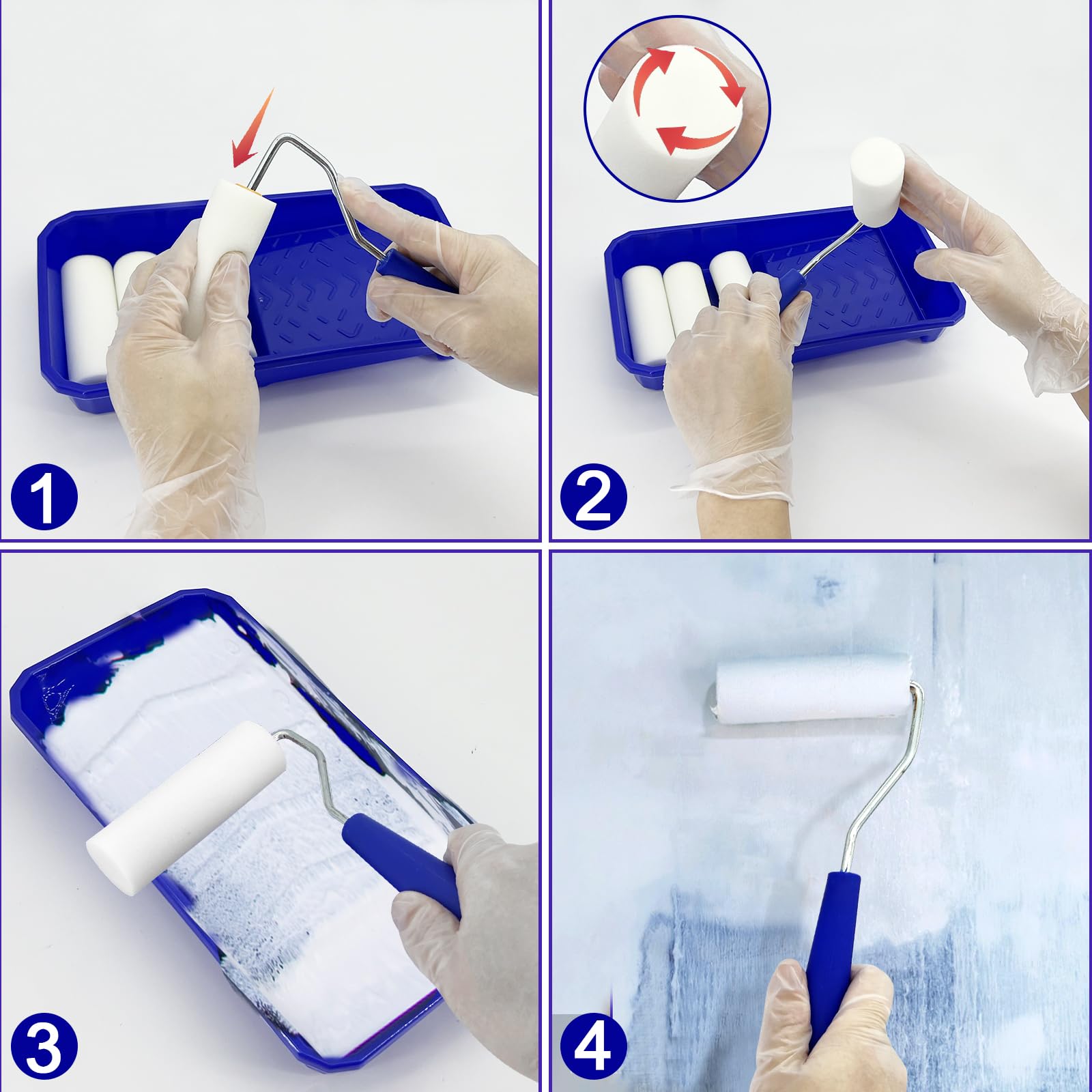 AMSGANK Farbroller Set 11-teilig - 2+4 Zoll Walzen Mit Wanne & Zubehör