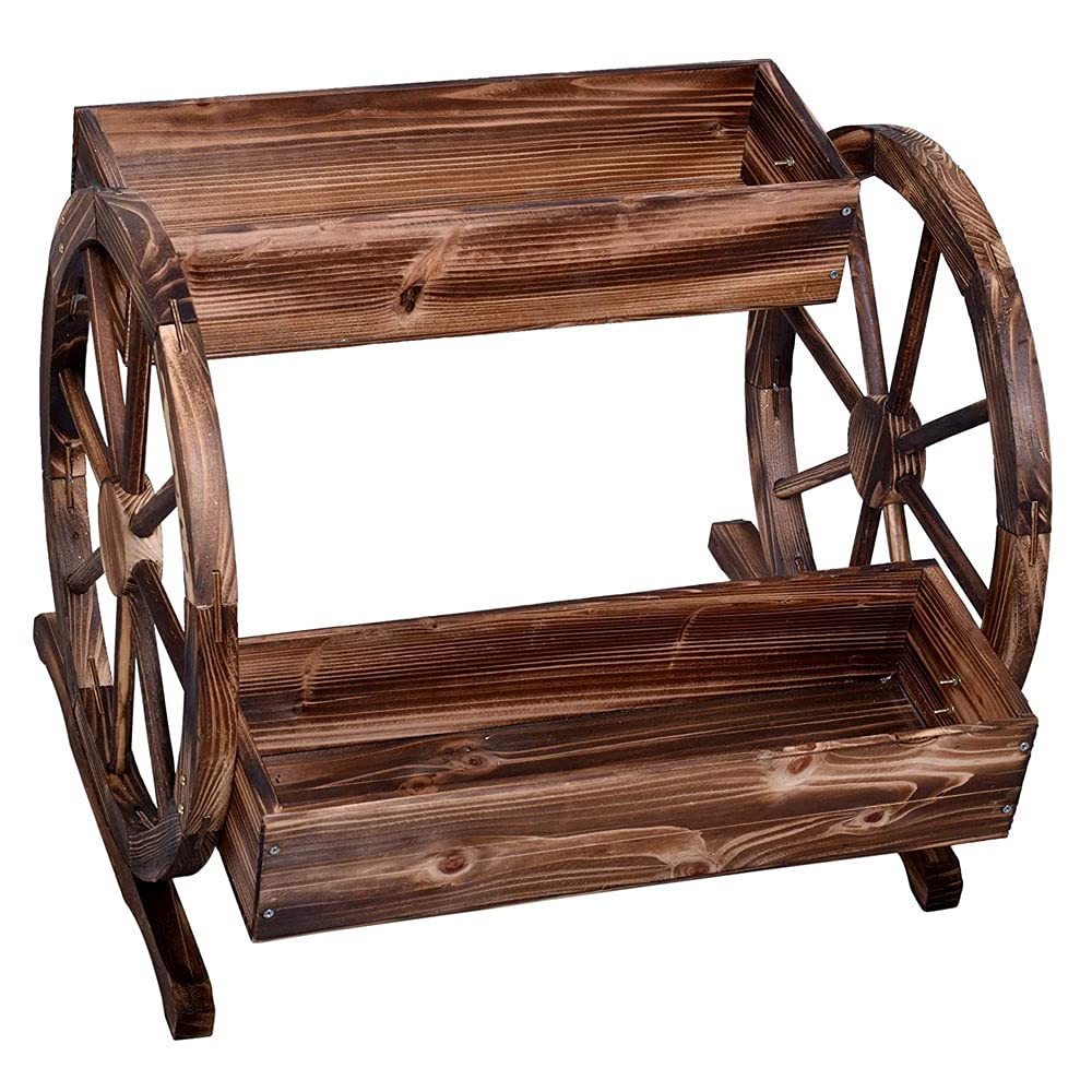 Wooden Wagon 2 Wheel Flower Pots Flower Pots Wooden Rustic Ornament Garden Planters For Garden Outdoor Patio Plant.