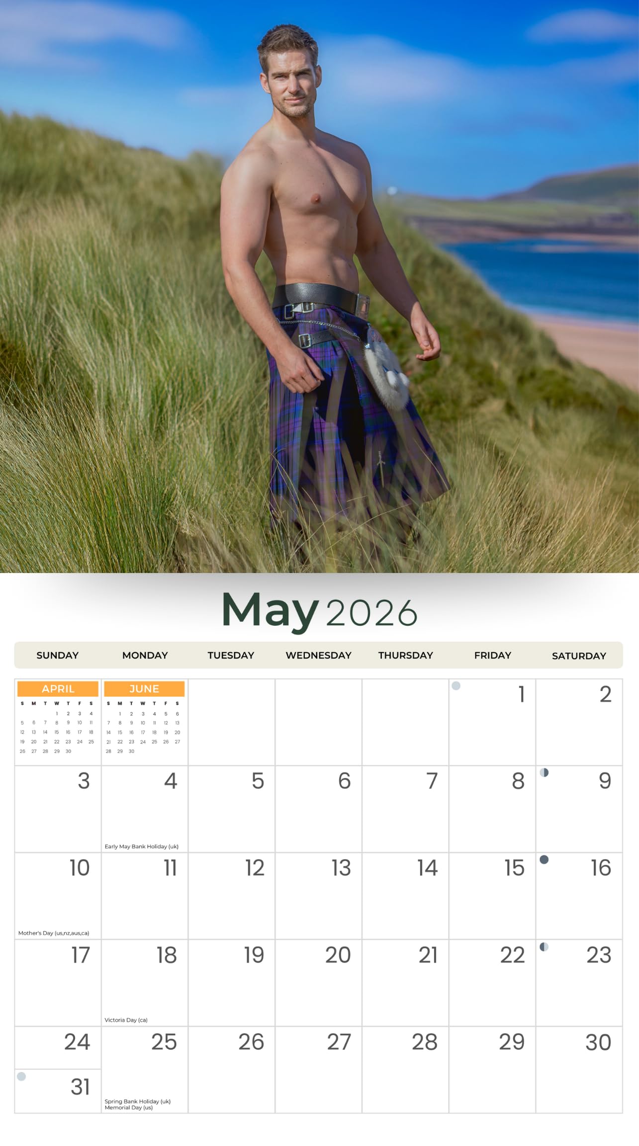 2026 Men in Kilts Deluxe Wandkalender | Kilted Guys | Hot Scottish Boys | 30,5 x 33,8 cm | plastikfrei | 16 Monate | plastikfrei | Organizer für Zuhause und Büro | Monatsansicht, wichtige Feiertage