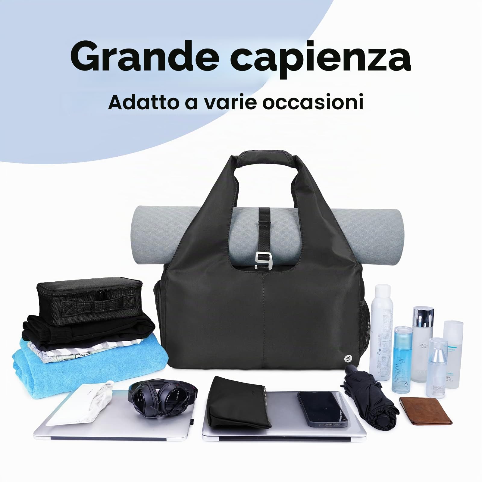 sportsnew Borsone da Palestra Yoga Donna Borsa per Tappetino Yoga Sportiva Adatto per il Fine Settimana Durante la Notte Deposito Scarpe Indipendente Separazione Bagnata, Nero