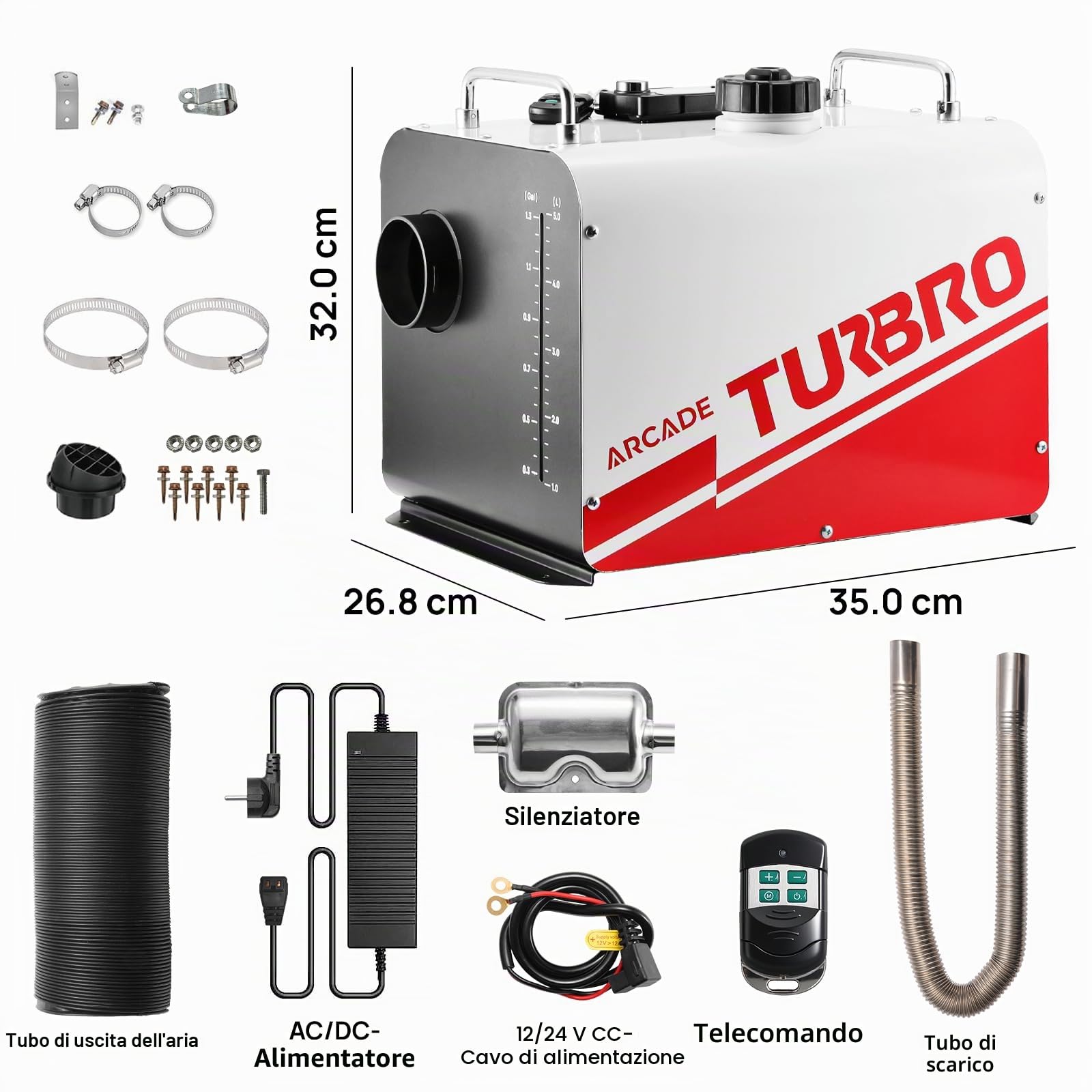 TURBRO Riscaldatore a Diesel, 8kW, Serbatoio di 5L | Compatibile 12V/24V, App Bluetooth e LCD, Timer Programmabile, Avviamento -40°C, Modalità Altitudine