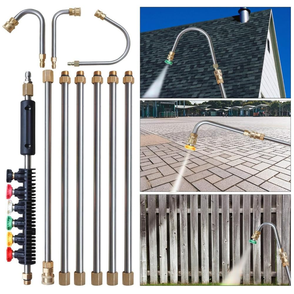 Varita de extensión de lanza para lavadora a presión, accesorio limpiador de canalones de 4000 psi con 5 boquillas de conexión rápida de 1/4 pulgadas para lavado de techos