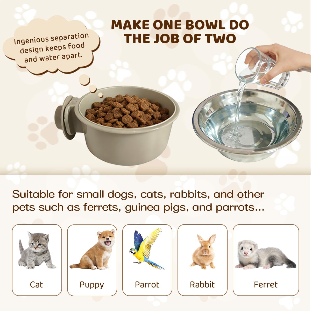 2Pcs Pets Lightweight Stainless Steel Bowl,Removable Stainless Steel Pet Hanging Food Water Feeder Bowl for Puppy Dog Cat Rabbit Ferret Bird Gunea Pigs (Large) - image 4
