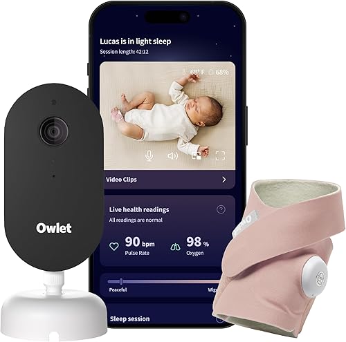 Owlet Dream Duo  FDA-Cleared Smart Baby Monitor with Sock & HD Video Cam 2K HD Video, Cry & Motion Alerts, Temp Monitoring