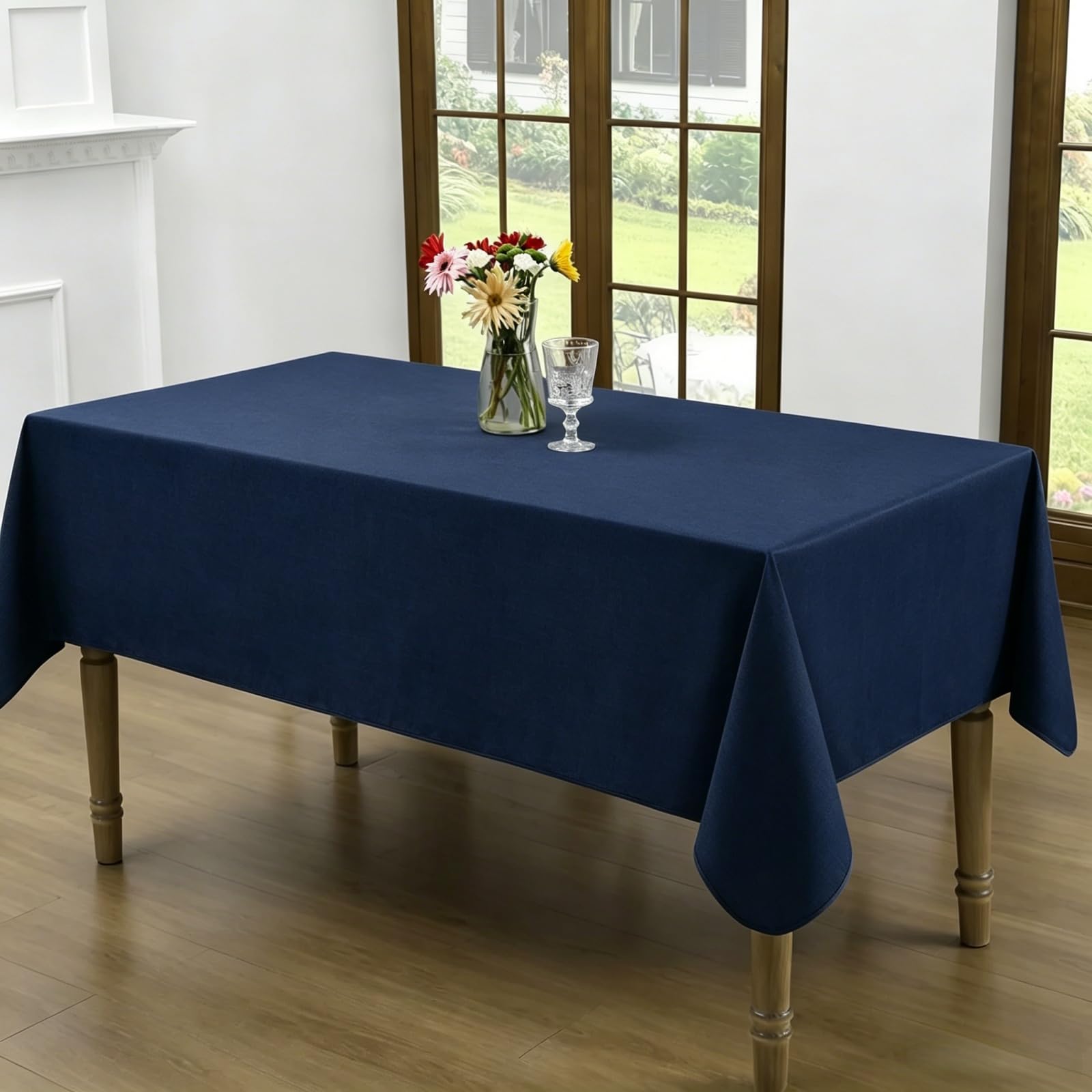 LIHUANE Table Cloth Wipe Clean 115 x 320 cm Faux Linen Solid Colour Rectangular Table Cloth Wipe Clean Washable Polyester for Weddings, Buffets, Catering, Outdoor & Theme Events, Navy blue