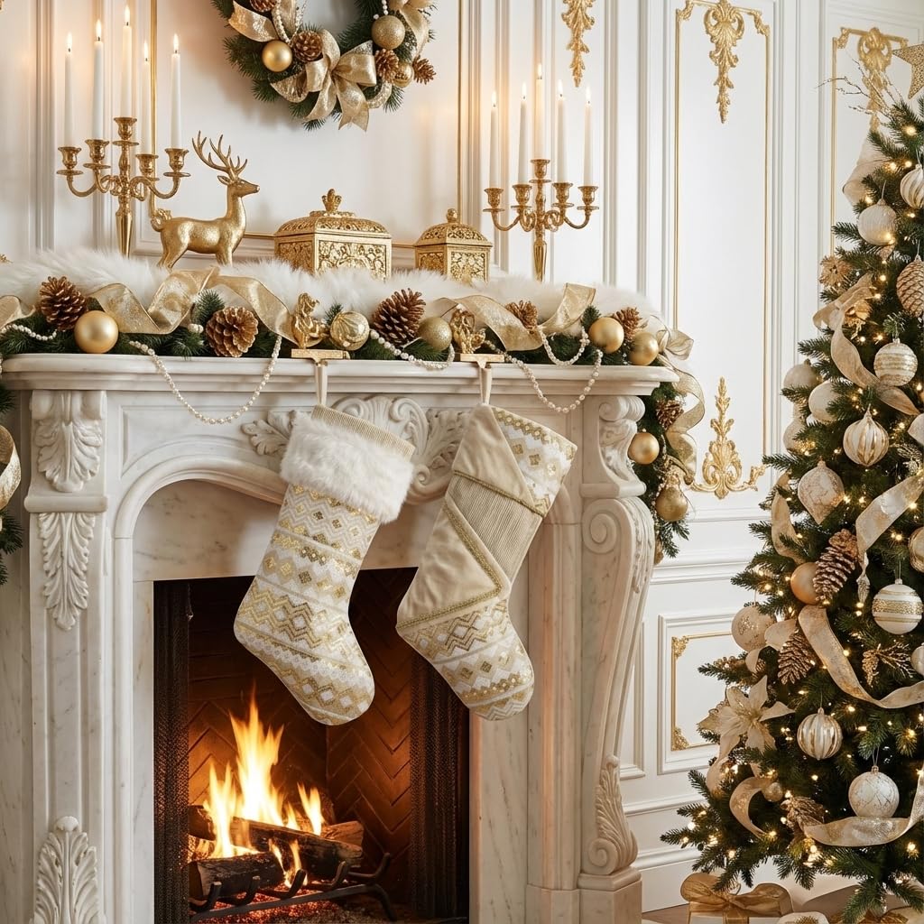 Valery Madelyn Lot de 2 chaussettes de Noël décoratives de 45,7 cm en peluche ondulée exquise en peluche personnalisée à suspendre pour décoration de fête de Noël