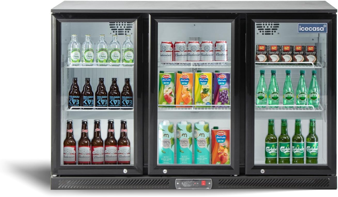 ICECASA 36" W Beverage Refrigerators 2 Glass Door Back Bar Refrigerator Commericial Undercounter cooler Wine Merchandiser 7.8 Cu.ft for Soda Beer