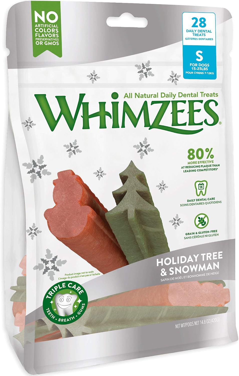 Whimzees Holiday Dog Dental Treats, Small, Bag of 28