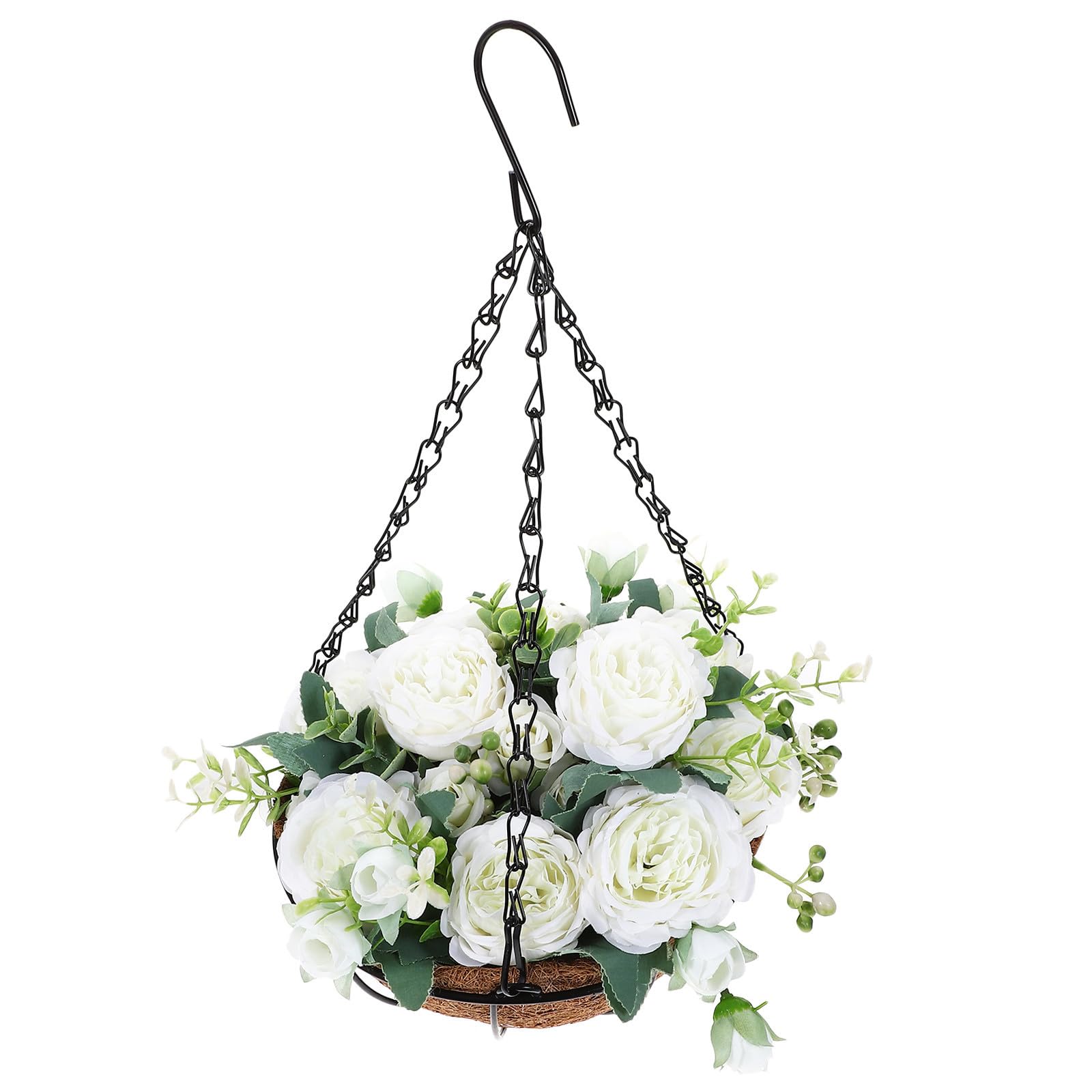 Fleurs blanches en tissu avec panier suspendu pour jardin