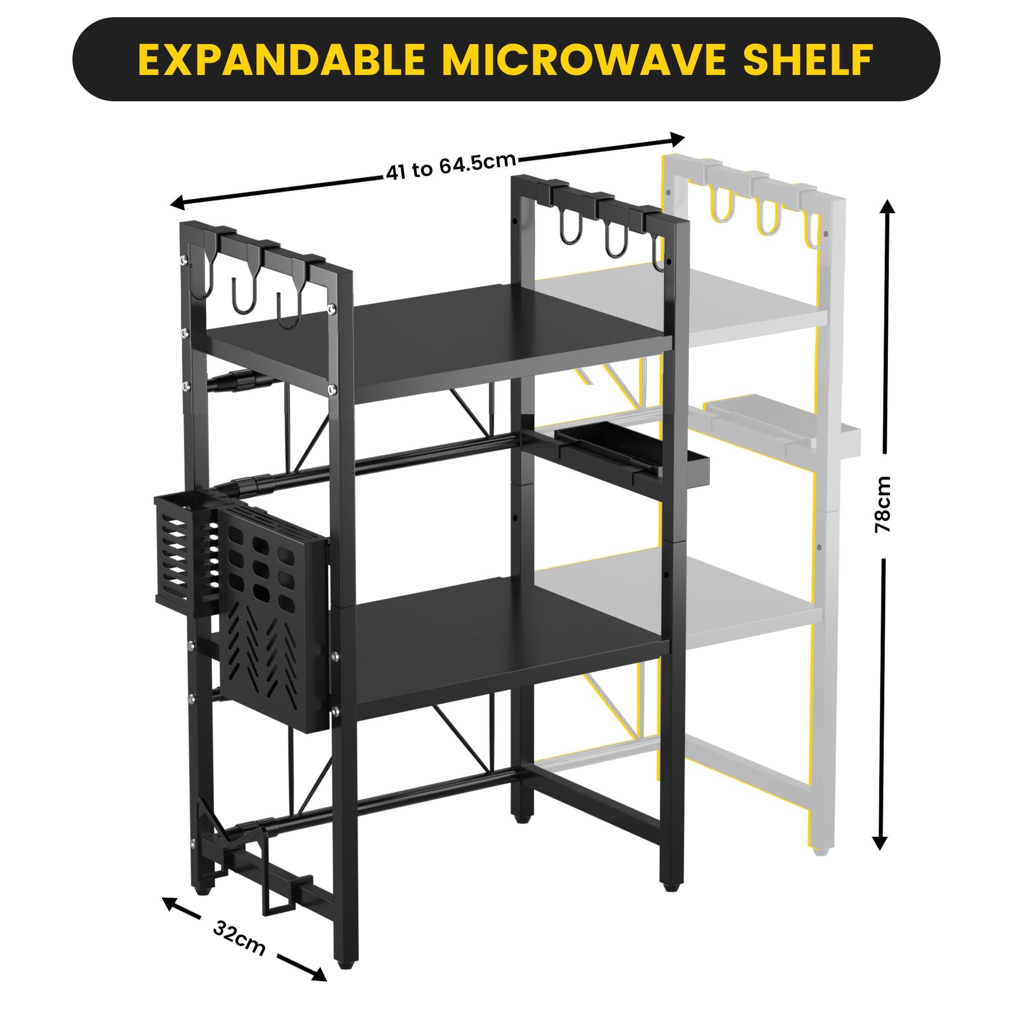 Étagère Extensible à 3 Niveaux pour Micro-Ondes - Support à 2 étagères pour Micro-Ondes pour comptoir de Cuisine - Support pour friteuse à air, Grille-Pain et Machine à café