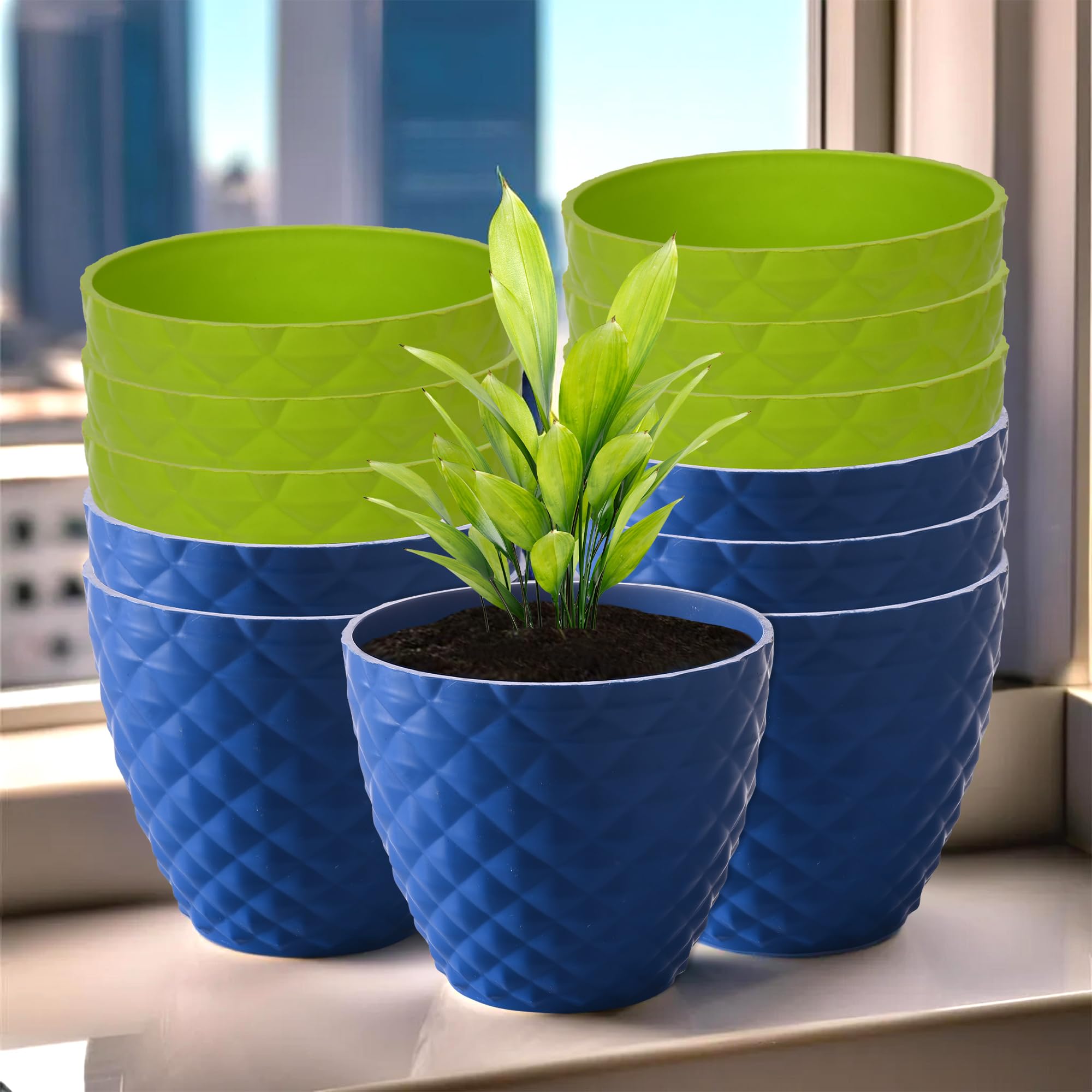 Kuber Industries Pack of 12 Flower Pots | 6 Inch Flower Pot for Indoor & Outdoor | Flower Pot Stand for Garden & Balcony | Flower Pots for Home Decoration | Diamond Flower Pot | Blue & Green (B0D2LMPQTB) Amazon Price History, Amazon Price Tracker