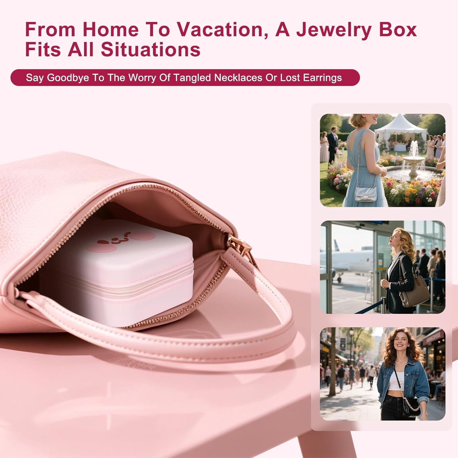 Cute Bunny Travel Jewelry Case with Mirror, Silicone Portable Mini Small Jewelry Box Organizer for Women Girls Mom, Wedding, Birthday Gift - Pink - Image 5