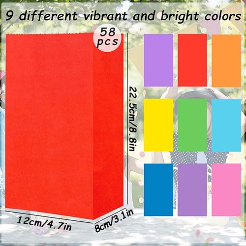 Miniatura 2 de JOHOUSE 58 bolsas de regalo de papel, coloridas bolsas de dulces a granel de color caramelo para niños, bolsas de recuerdos de fiesta para