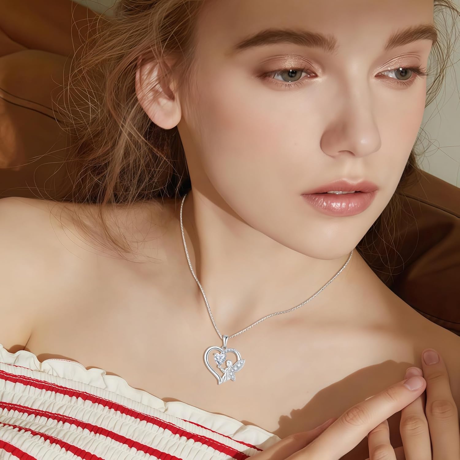 Guardian Angel Necklace 925 Sterling Silver Heart Angel Wings Pendant Birthstone Jewelry for Women - Image 3