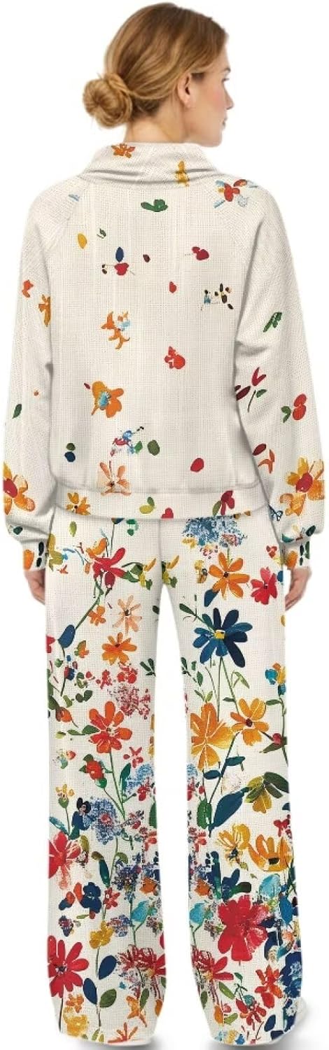 Lounge Sets for Women Sweatsuits 2 Piece Outfits Fall Drawstring Sweatshirt and Wide Leg Sweatpants Tracksuit XS-XL