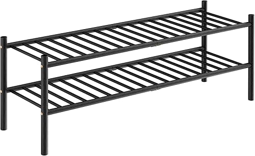 Miniatura 7 de Zapatera larga de bambú de 2 niveles, estante de madera para zapatos, organizador de almacenamiento para armario, entrada, apilable, 35 x 11 x 13