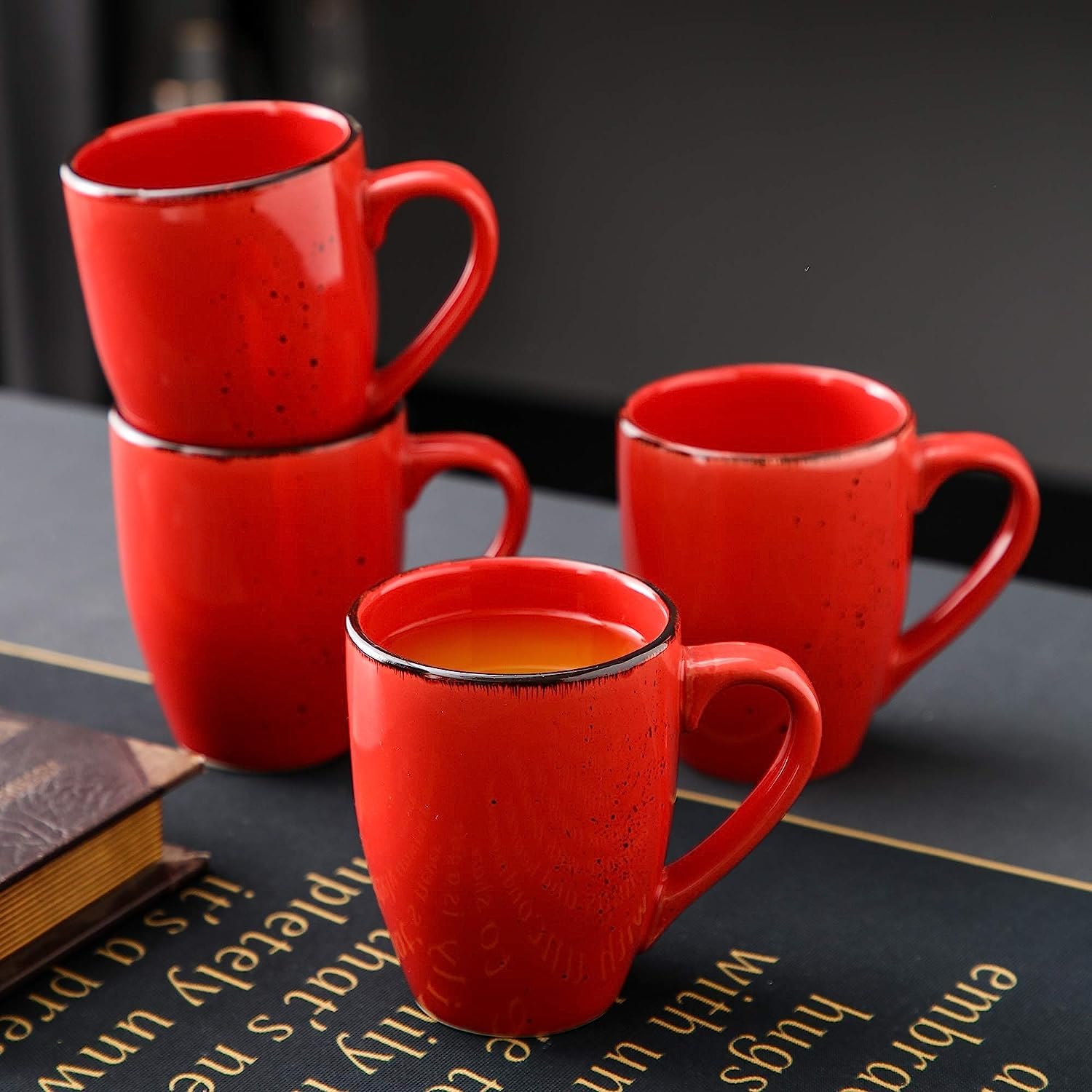 Prezenty Kubek ceramiczny Navia Zestaw 12 kubków do kawy z tropikalną herbatą, kamionka, bardzo duża kawa, herbata, gorące kakao Kubki do kawy, nowoczesne ceramiczne kubki do picia, czerwony, 350 ml/1