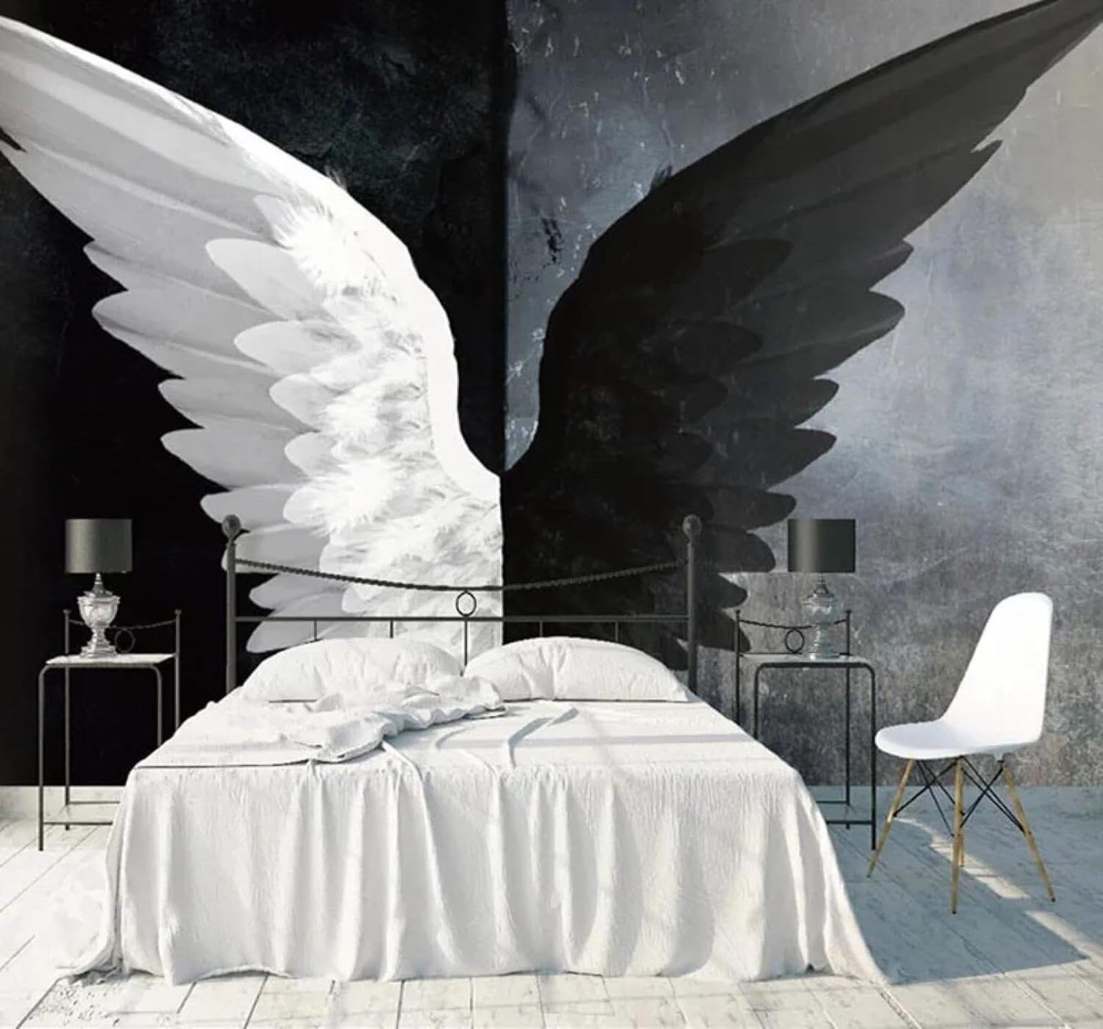 XLMING Creative Black and White Angel Wings Unique 3D Wallpaper Luxury Silk Study Dining Feature Sofa Grey Bedroom Living Room Tv Decorative Wall-250cm×170cm