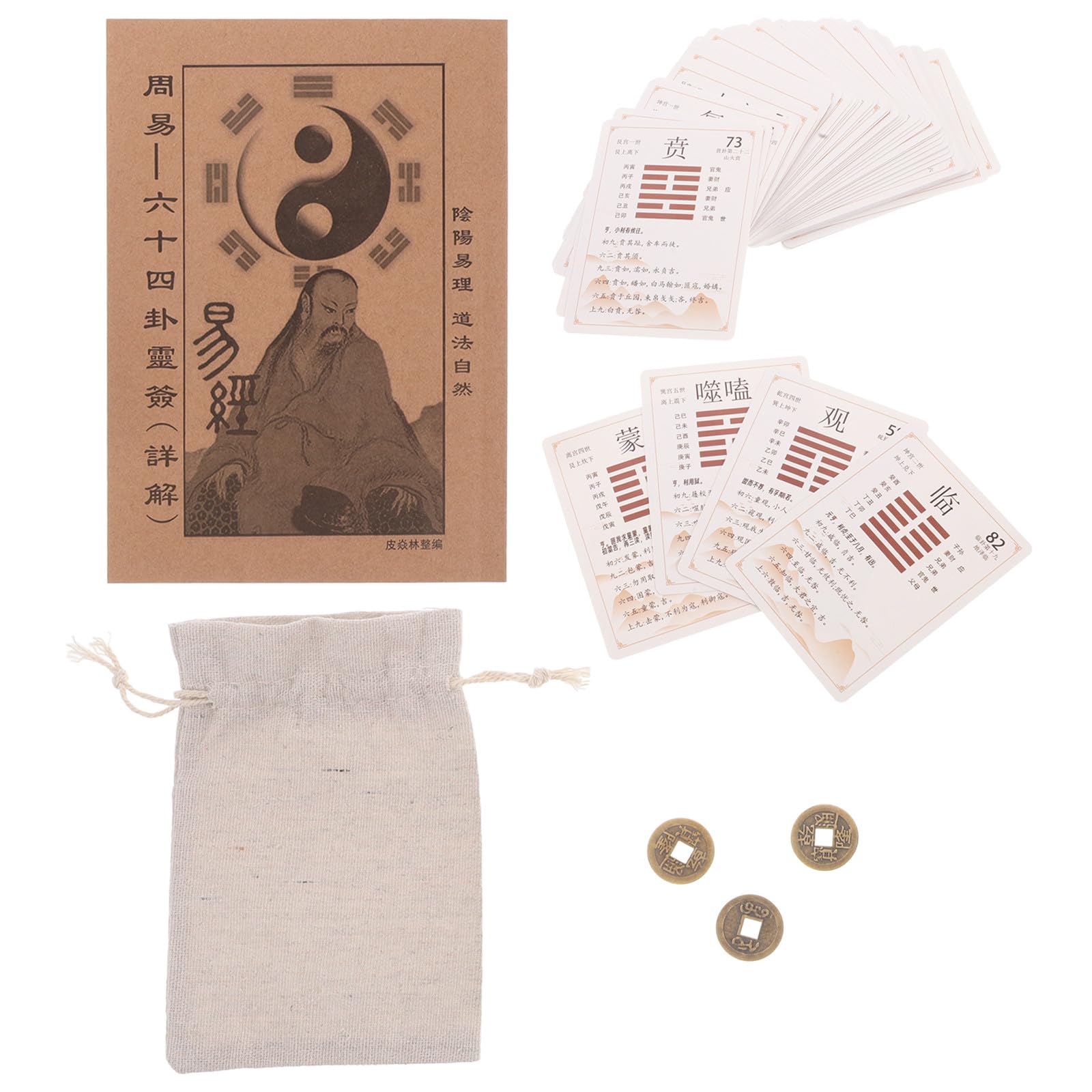 Jeu De 64 Cartes Du Yi Jing – Set De Divination Avec Guide Complet – Motifs De Monnaie Chinoises – Idéal Pour Débutants