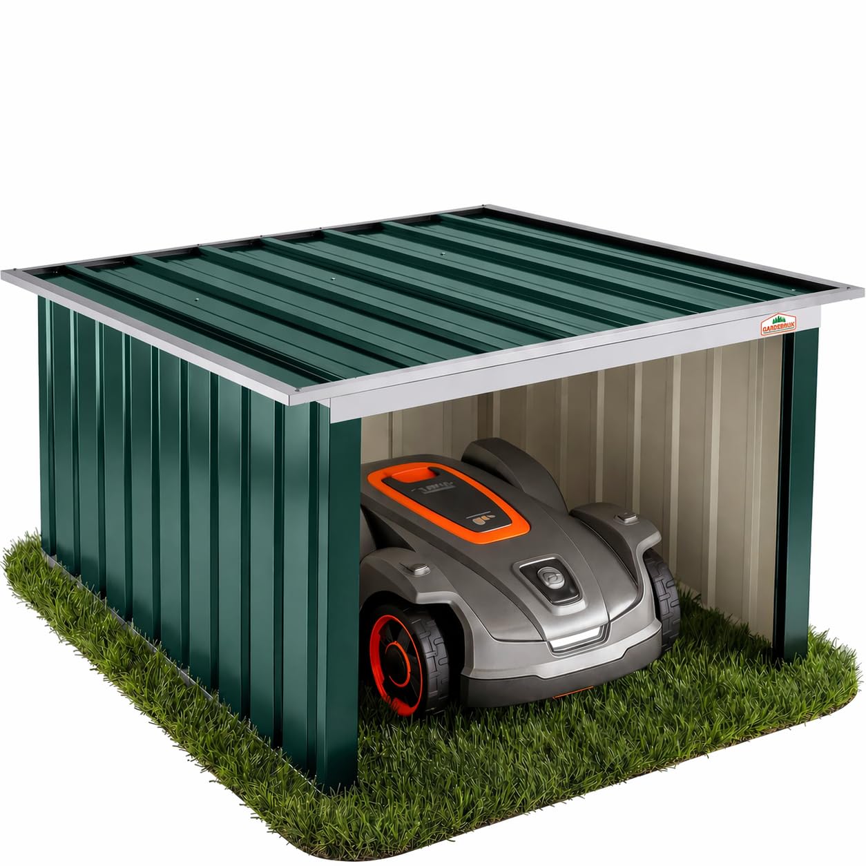 Gardebruk® Mähroboter Garage 89x90x54cm Pultdach Metall Wetterbeständig Dach klappbar 4X Erdanker Carport Regenschutz Rasenroboter Grün