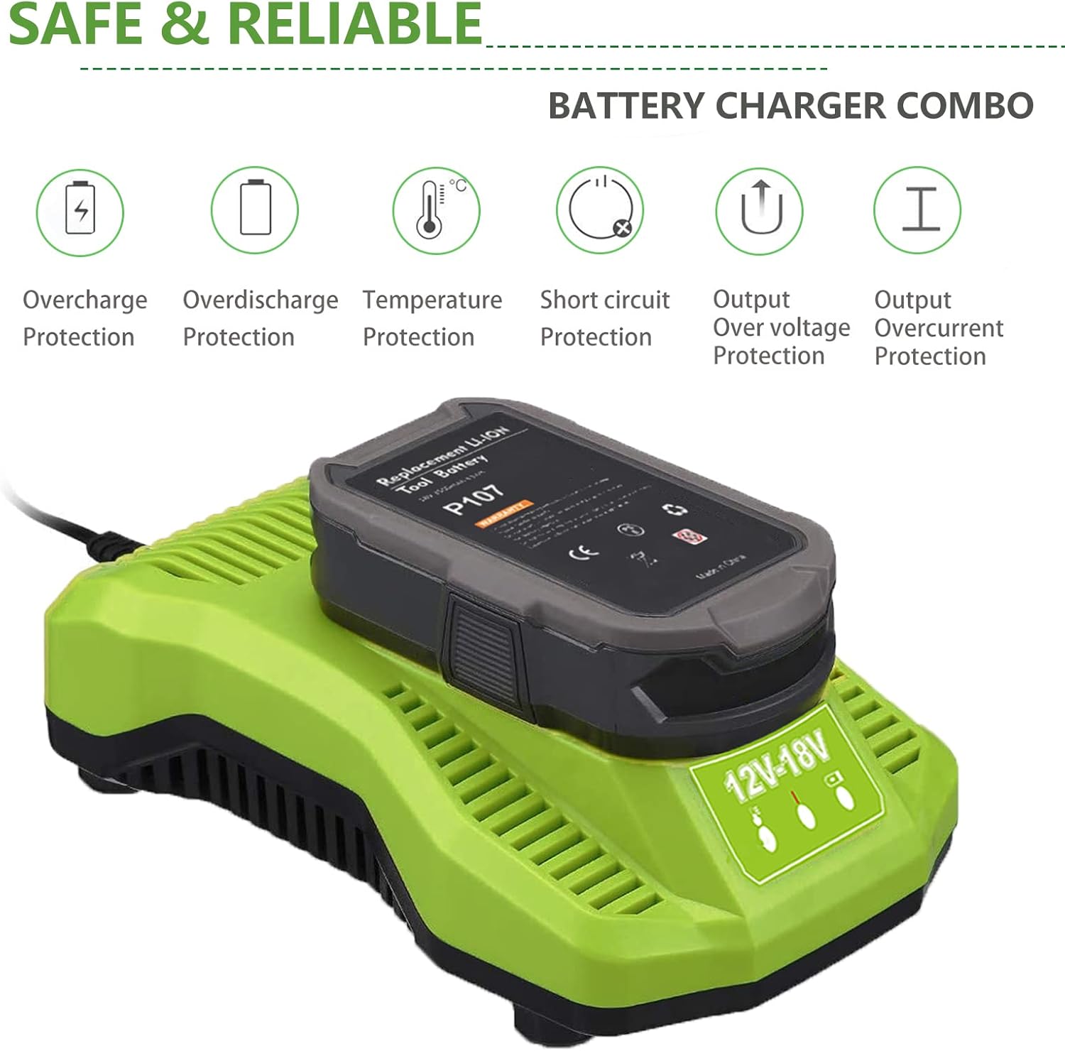 Bonacell 2Pack 3.0Ah Replacement for Ryobi 18V Battery and Charger Combo, Compatible with Ryobi ONE+ 18 Volt Battery and Charger P102 P103 P104 P105 P107 P108 P109 P190 P191 P122 Tools