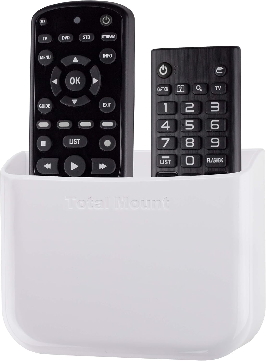 TotalMount Hole-Free Remote Holder – Eliminates Need to Drill Holes in Your Wall (for 2 or 3 Remote Controls – White – Quantity 1)