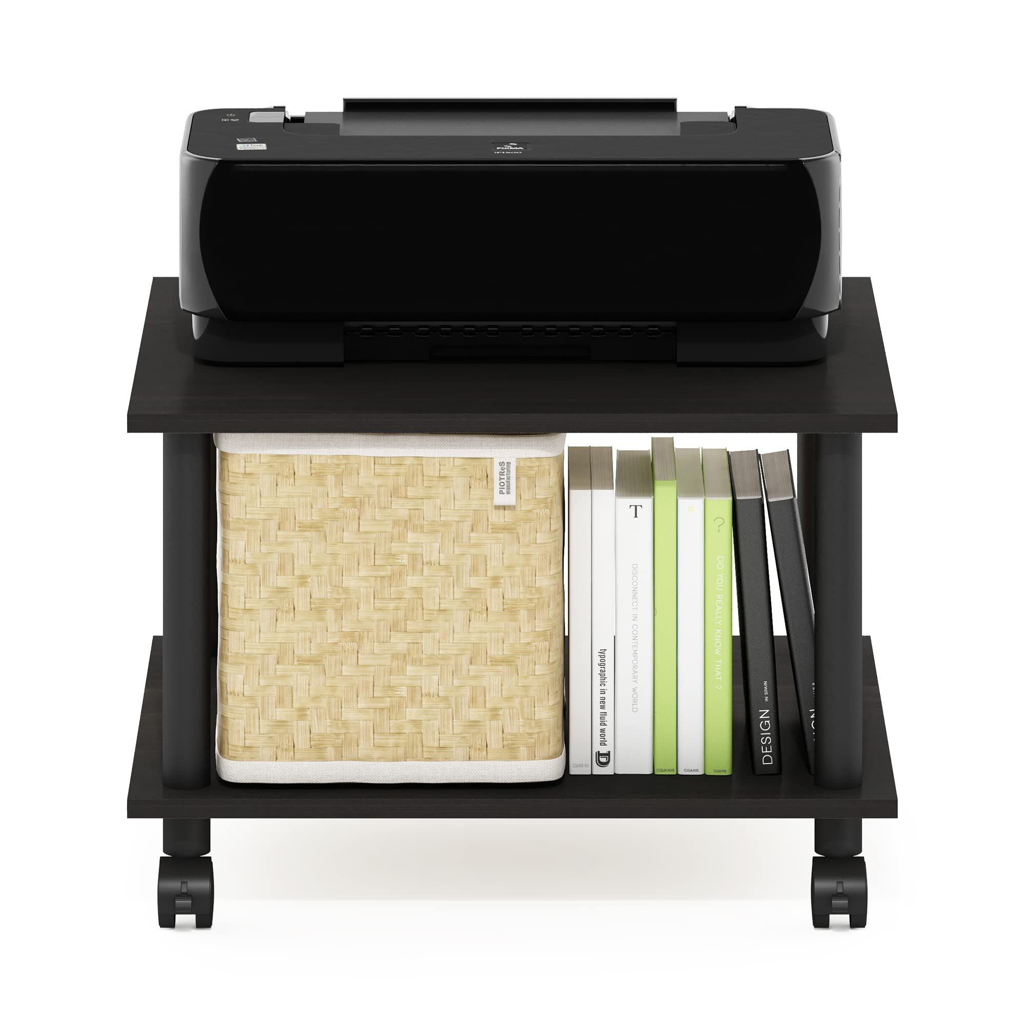 Econ - Estantería con ruedas para impresora o procesador para poner debajo de la mesa de escritorio en la oficina o en casa, color expreso y negro 4