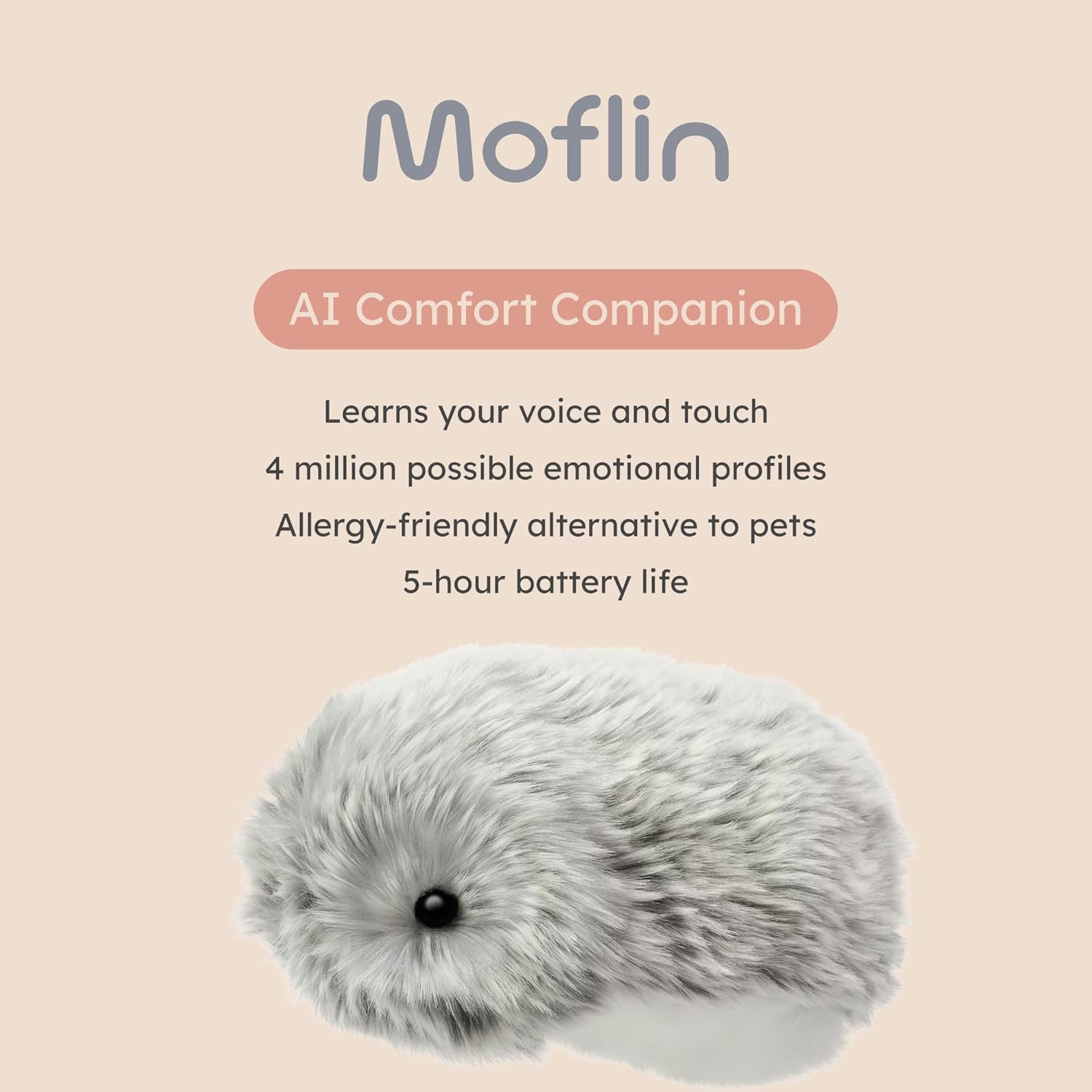 Casio Moflin Smart Companion Powered by AI Interactive Smart Companion with Emotional Evolution and MofLife App Compatibility for Stress Relief and Reassurance (Silver)