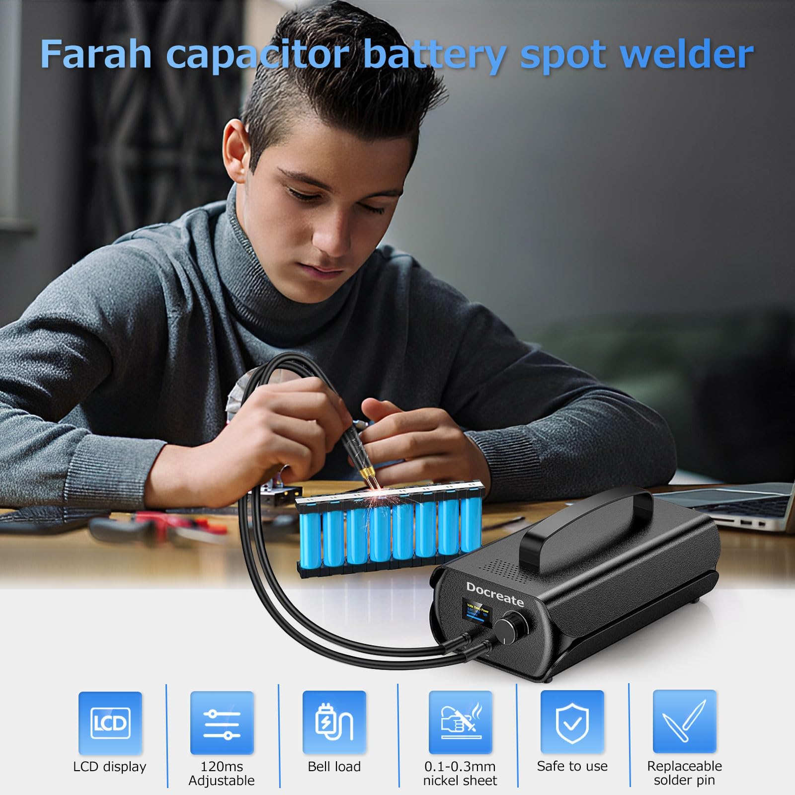 Saldatrice portatile a punti, saldatrice a batteria SEAT-06 con Farad Capadtore 3000F 120 Gears supporta 0,1 – 0,3 mm nichel Band saldatrice a punti batteria