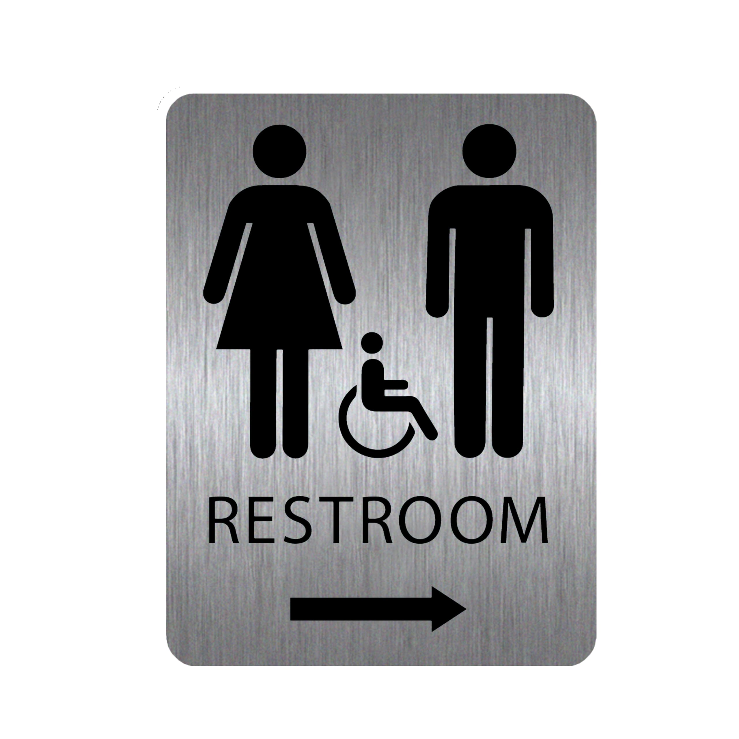 ALPHA DOG SIGNS Unisex Restroom Sign with Right Arrow 8x6 Inch - Directional Bathroom Wayfinding Sign - UV Printed - Indoor Outdoor Business Signage -