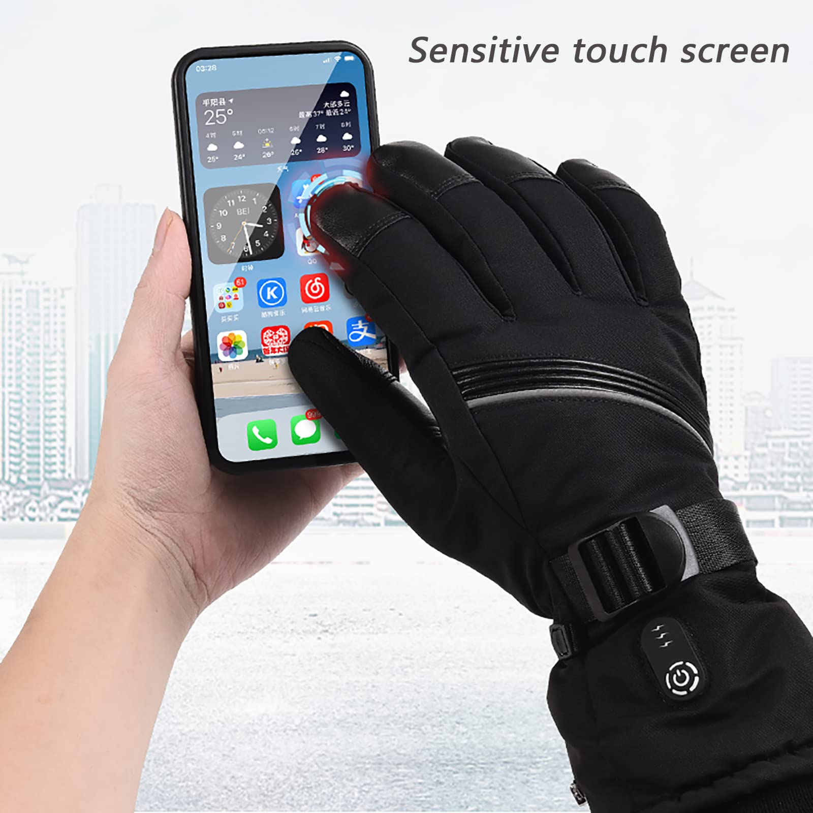 Guanti Elettrici Riscaldati con Batteria Ricaricabile Touchscreen Uomo e Donna Guanti Termici Invernali Scaldamani per Ciclismo Sci Caccia Pesca