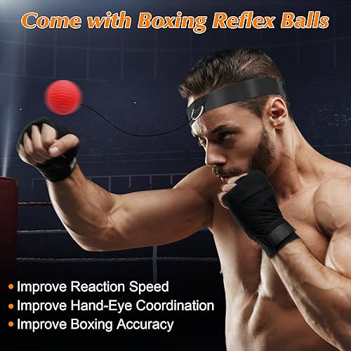 Miniatura 6 de Saco de boxeo colgante de 4 pies para adultos, equipo de entrenamiento de boxeo de cuero súper PU, bolsa pesada con guantes de MMA de 12 onzas,