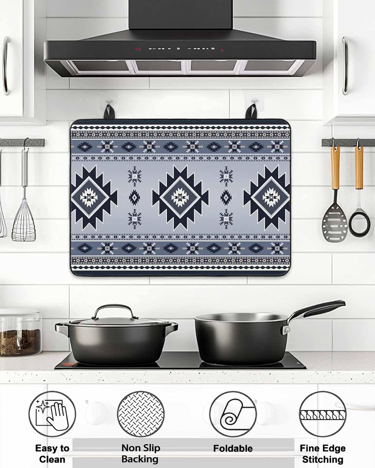 Stove Top Cover Blue Bohemian Stove Cover for Electric Stove Top Southwest Tribal Aztec Geometric Glass Cooktop Covers Anti-Slip Mat Heat Resistant Countertop Protector Home Kitchen Decor 28.5"x20.5"