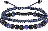 Vista 74 de Black Beaded Bracelets for Men Boys: 6mm Obsidian Onyx Lava Beads Mens Bracelet Set Mens Jewelry - Cool Anniversary Valentines Fathers Birthday