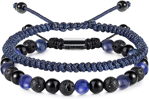 Pulseras de cuentas negras para hombres y niños 0.236 in de obsidiana ónix cuentas de lava para hombre conjunto de pulseras para hombre - Genial
