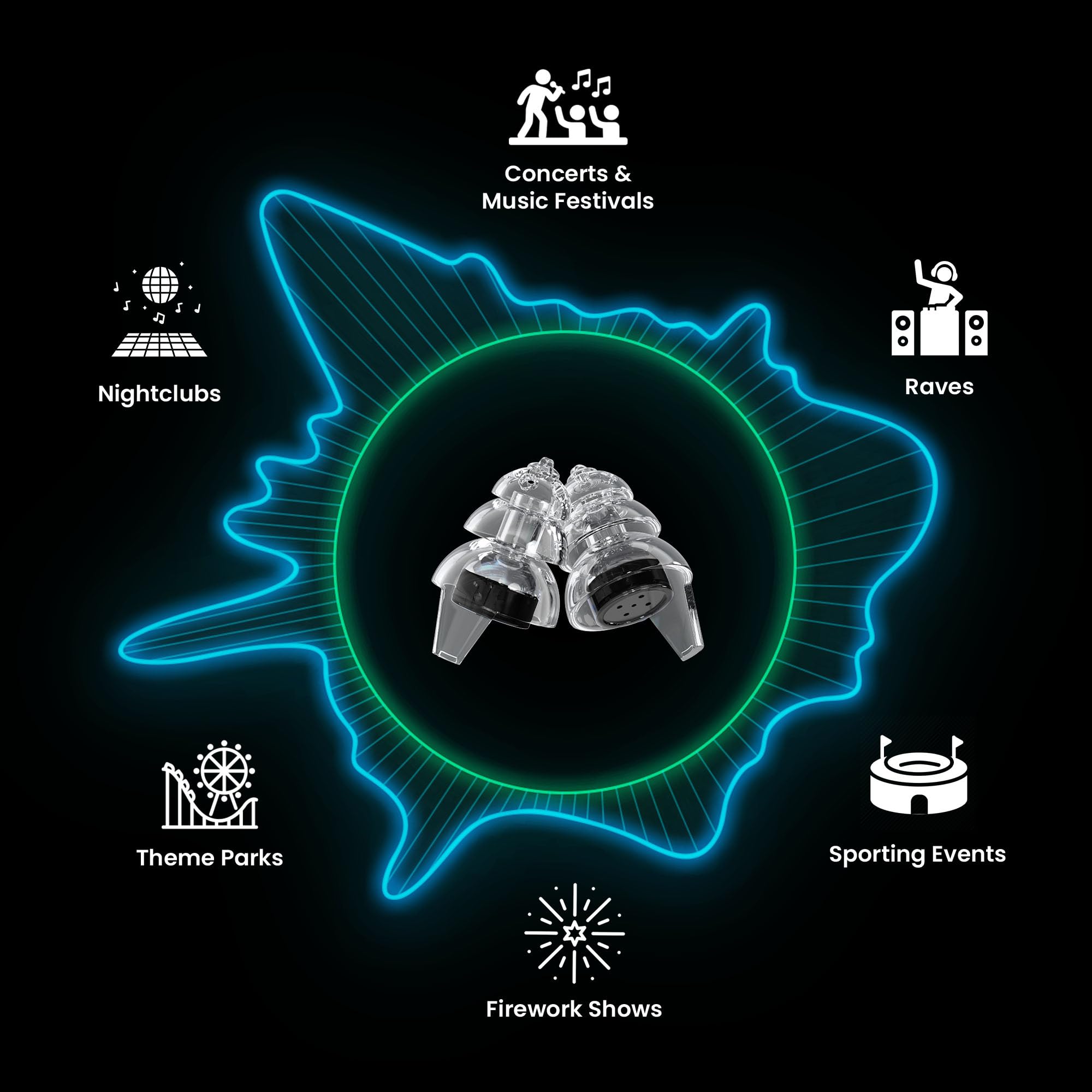 Eargasm Mniejsze zatyczki do uszu, redukujące hałas, do ochrony słuchu na koncertach, festiwalach muzycznych, hałaśliwym otoczeniu, wydarzeniach na żywo, wydarzeniach sportowych