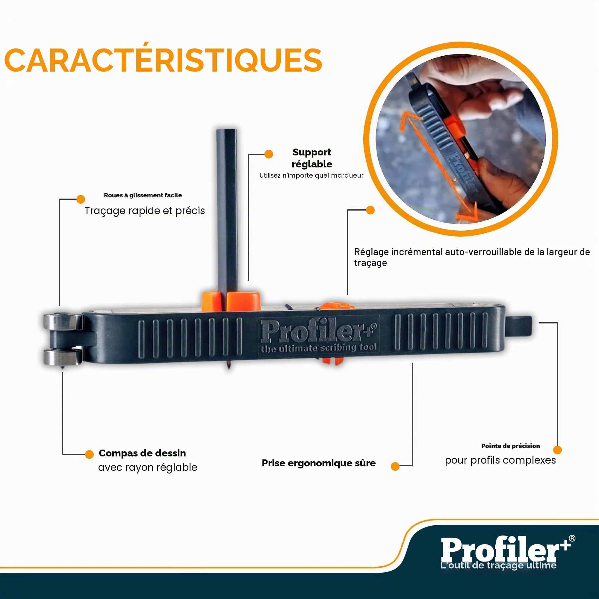 Profiler+ L'outil de traçage ultime. Transférez le contour de n'importe quelle surface sur votre matériau avec rapidité et précision à l'aide de votre marqueur préféré