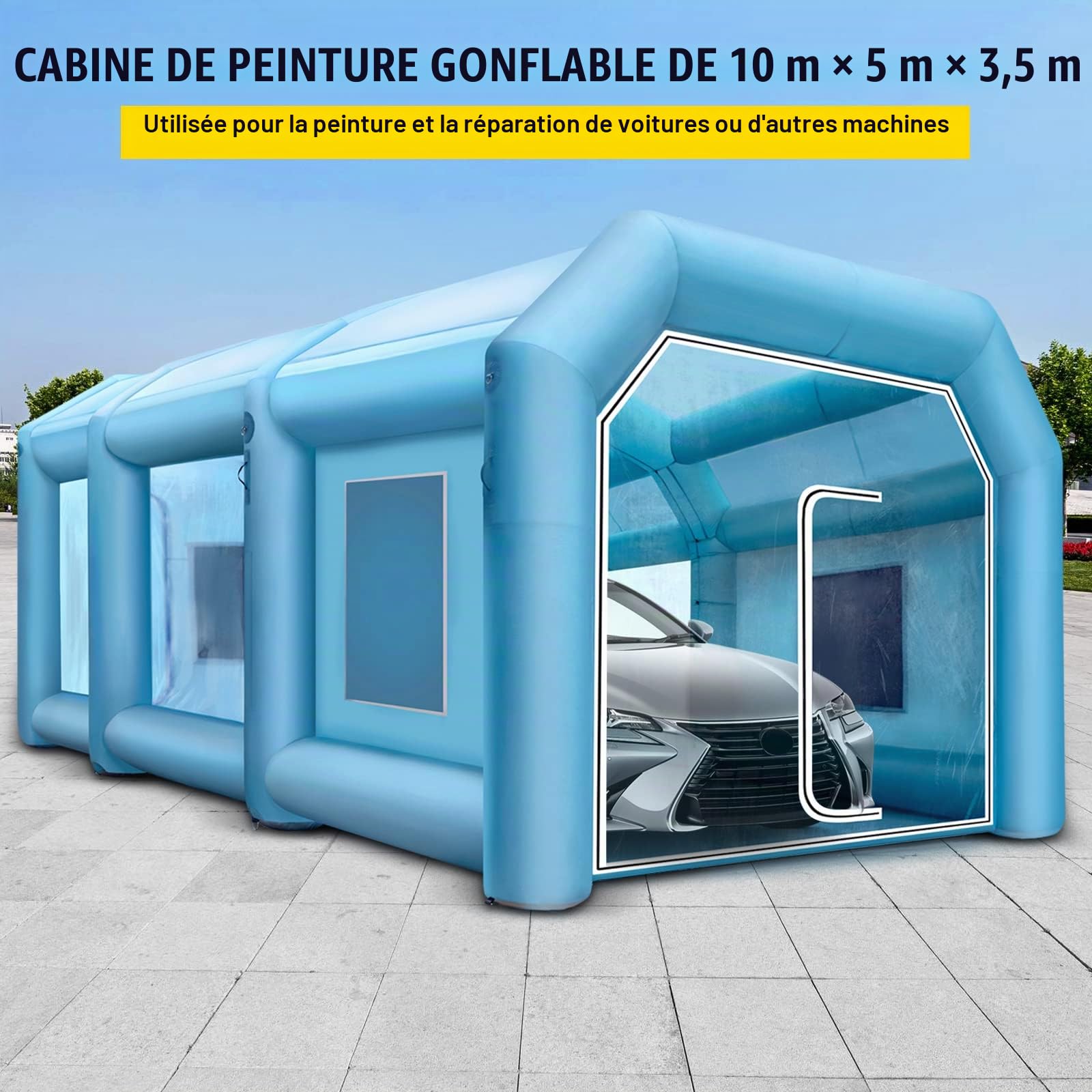 VEVOR Cabine de Peinture Gonflable 10x5x3,5 m, Tente Pulvérisation Gonflable pour Voiture, avec 2 Souffleurs et Système de Filtration, Portable, Station de Travail de Peinture Automobile, Garage