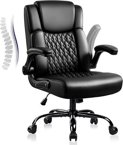 OFIKA Silla de escritorio de oficina de cuero, silla de oficina ergonómica con soporte lumbar, silla de computadora, silla ejecutiva de cuero con