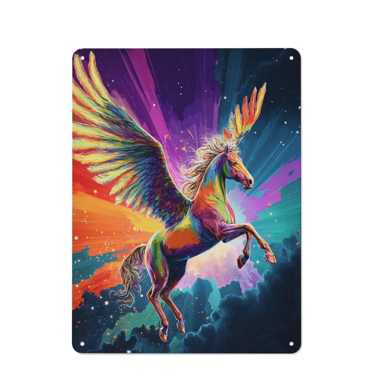 Junmoney Rainbow Pegasus In Flight Metal Plaque With Design 40X30cm, Vintage Bistro Wall Plaque For Coffee Bar, Kitchen, Bistro Or Tea Corner