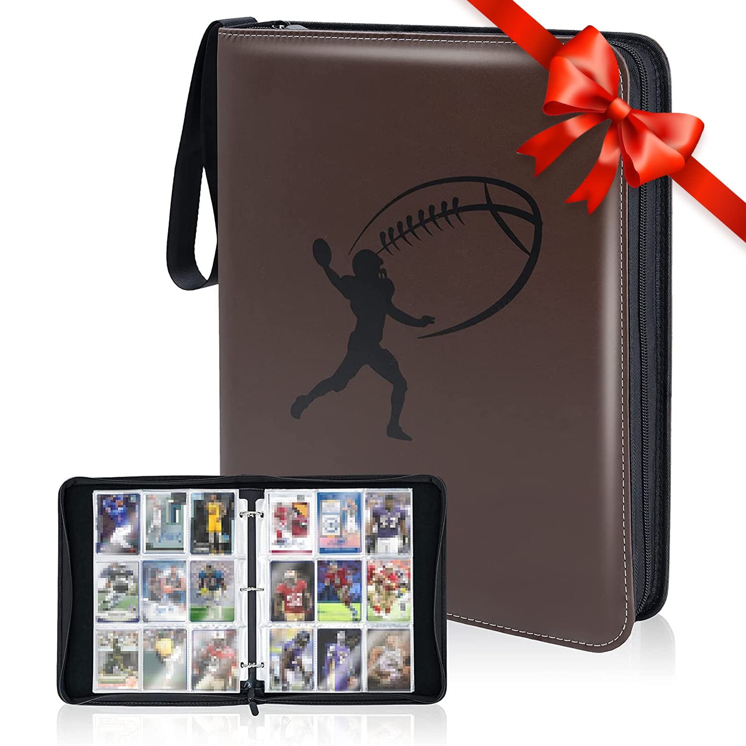 CLOVERCAT Waterproof Trading Card Binder, Storage Book with 3 Rings, 720 Double Sided Pocket Album Compatible with Amiibo, Yugioh, MTG and Other Sport Cards (Football, 9 Pocket)