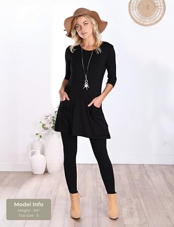 Popana 3 Pack Womens 3/4 Sleeve Tunic Top Scoop Neck Long Tunic Shirts to Wear with Leggings with Pockets