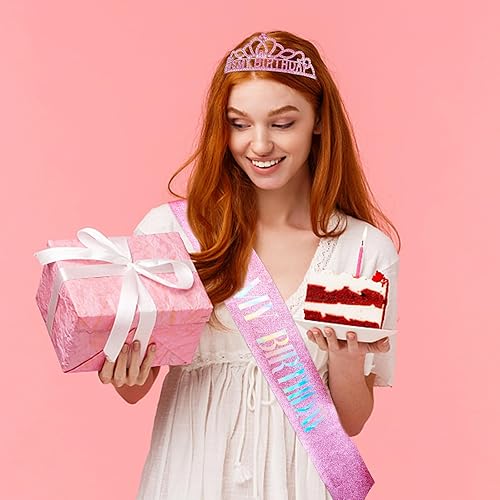 Miniatura 5 de BAHABY It's My Birthday - Juego de banda y tiara de diamantes de imitación, banda y tiara de cumpleaños de princesa para mujeres, decoración de