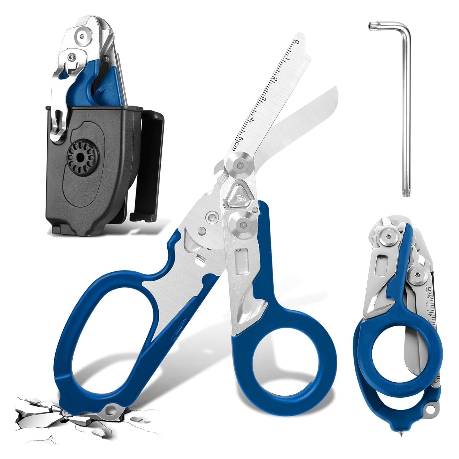 Forbici Di Soccorso 6 In 1 Pieghevoli - Con Rompivetro E Tagliacinture (Arancione) - Foto 6