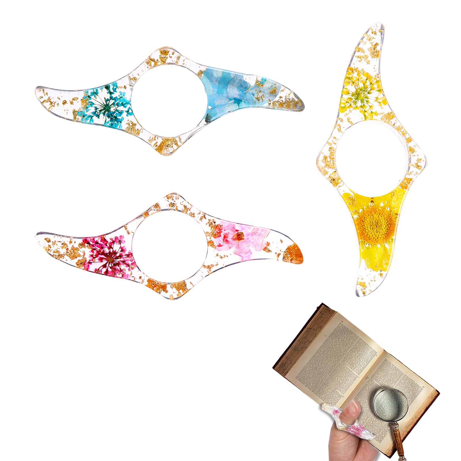 PLATEYTR Paquete de 3 Separador Transparente Libros Pulgar, Separador de Resina de Libros Lector Maestro Estudiante Accesorios de Lectura Regalo para Amantes de la Literatura