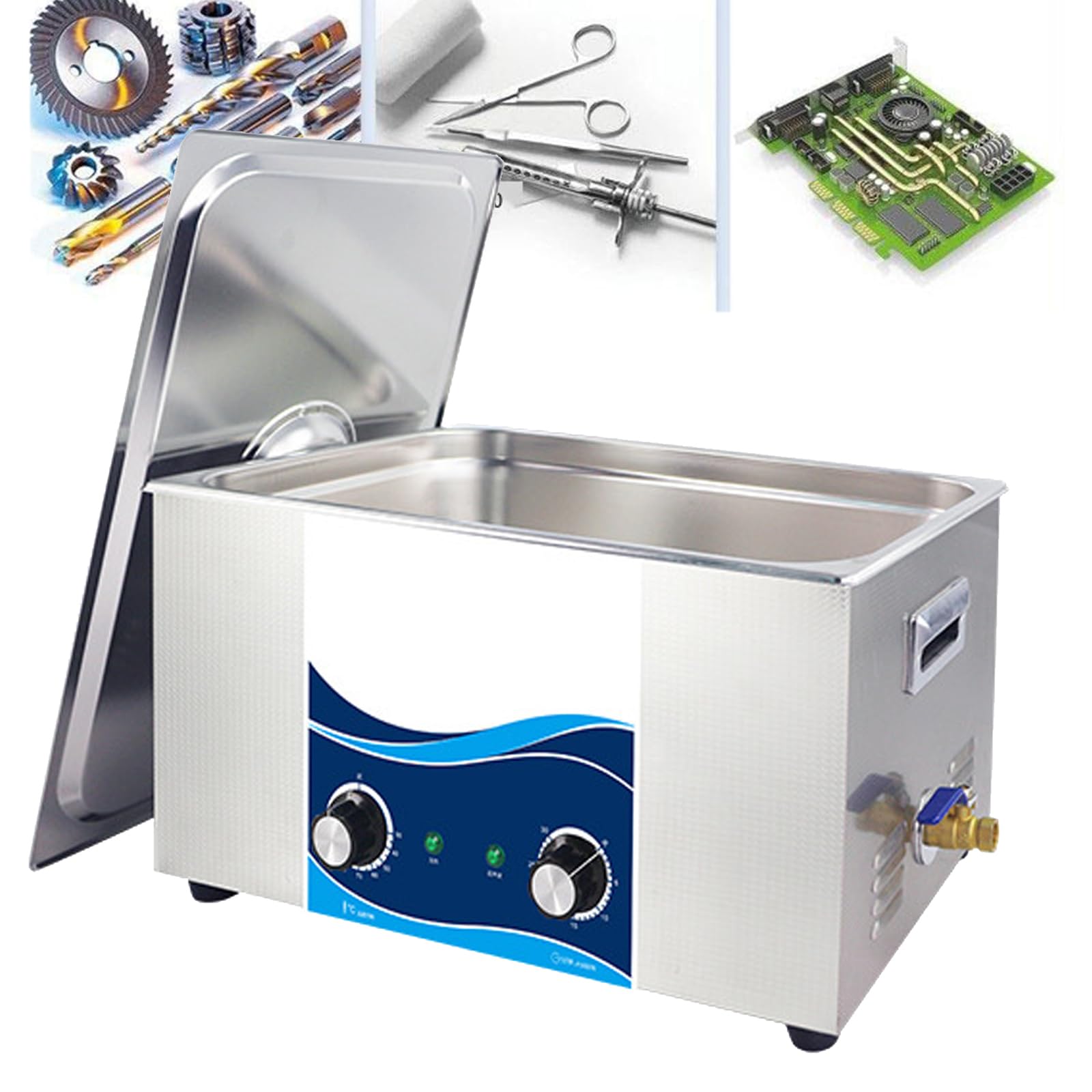 Nettoyeur à ultrasons inox 15L cuve de nettoyage avec minuterie 0-30 min et boutons