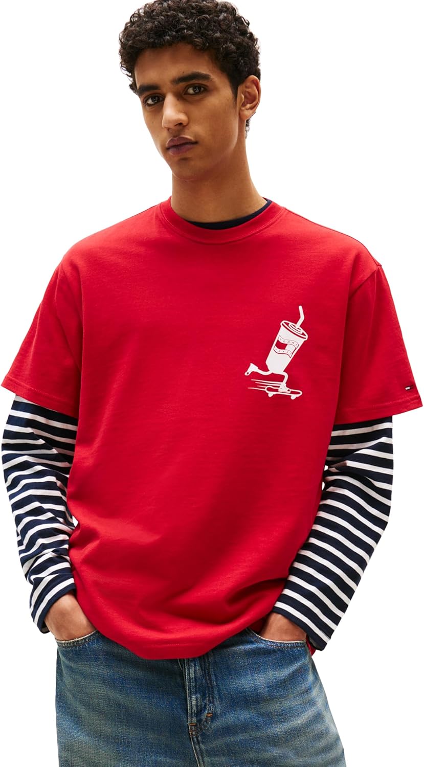 Tommy Jeans Men's Short Sleeve Cotton Graphic T-Shirts with Printed Skater Design