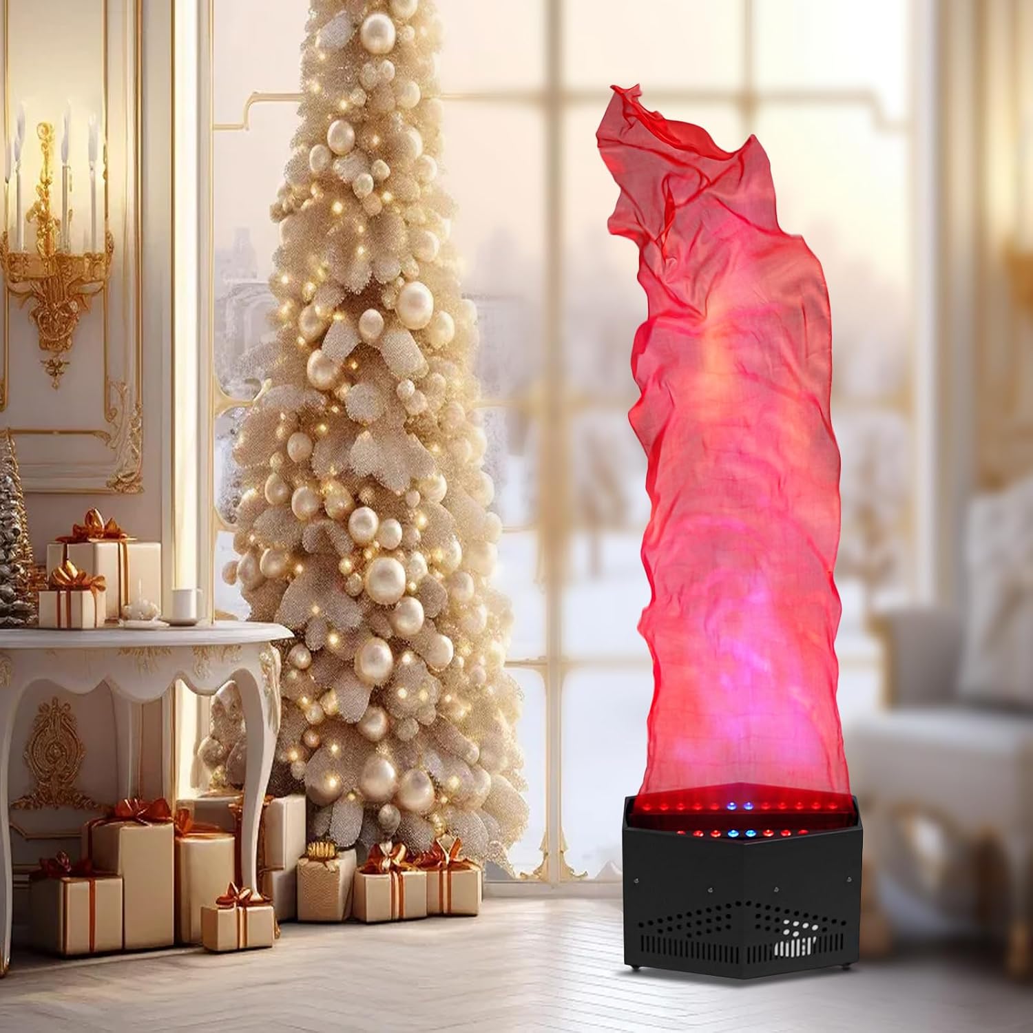 5.91Ft Fake Fire Flame Light with 24 LED Light,Artificial Simulated Fire Atmosphere Lamp with Flame Cloth Artificial Fake Fire Flames for Stage DJ Party Lighting Nightclub Party Decoration