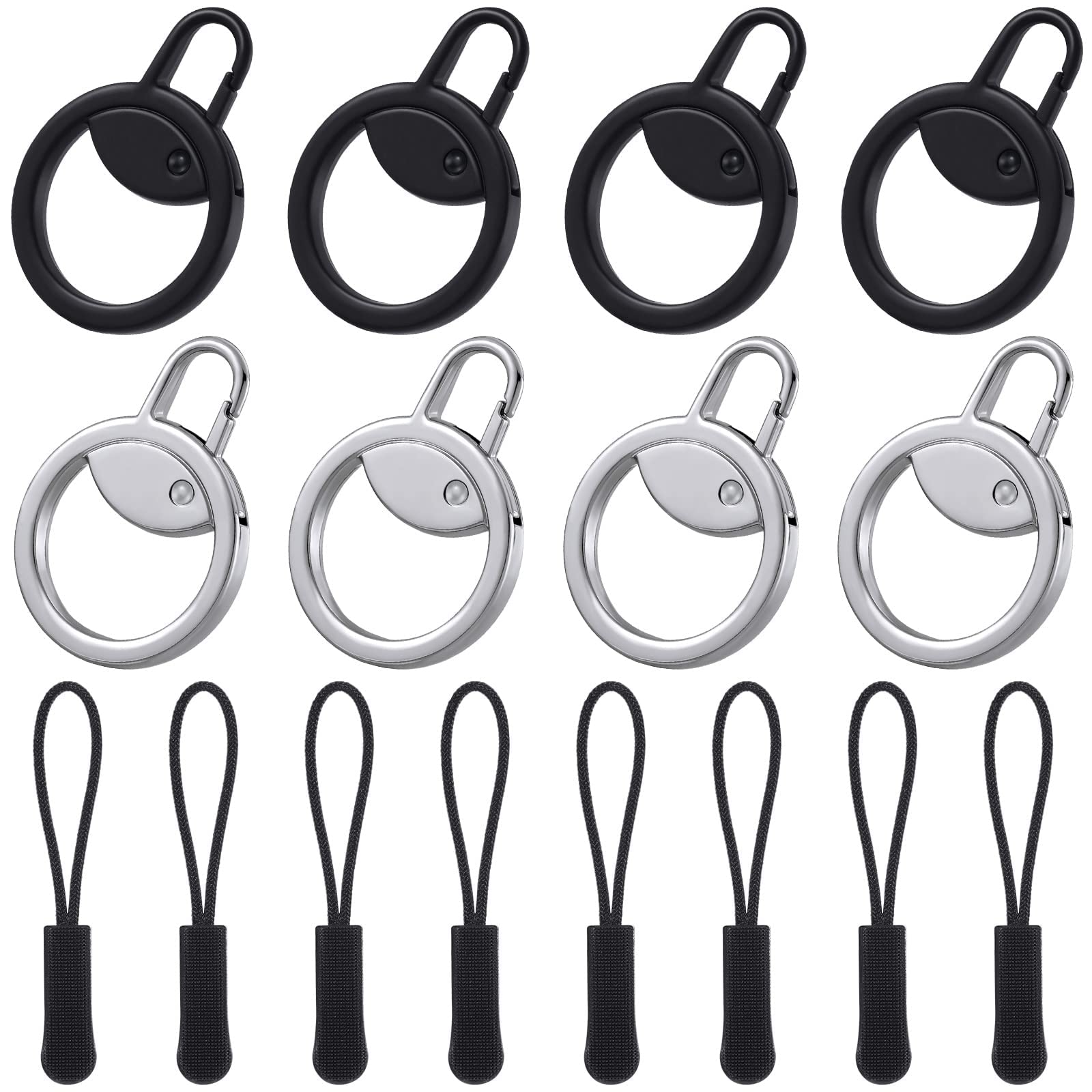 KASTWAVE Ring Zipper Pull Replacement, Zipper Pulls Extensions, Luggage Zipper Tab Replacement, 16 Pcs Detachable Zipper Pulls Repair Kit Zipper Tab Tags Cord Extension Fixer for Jackets Backpack